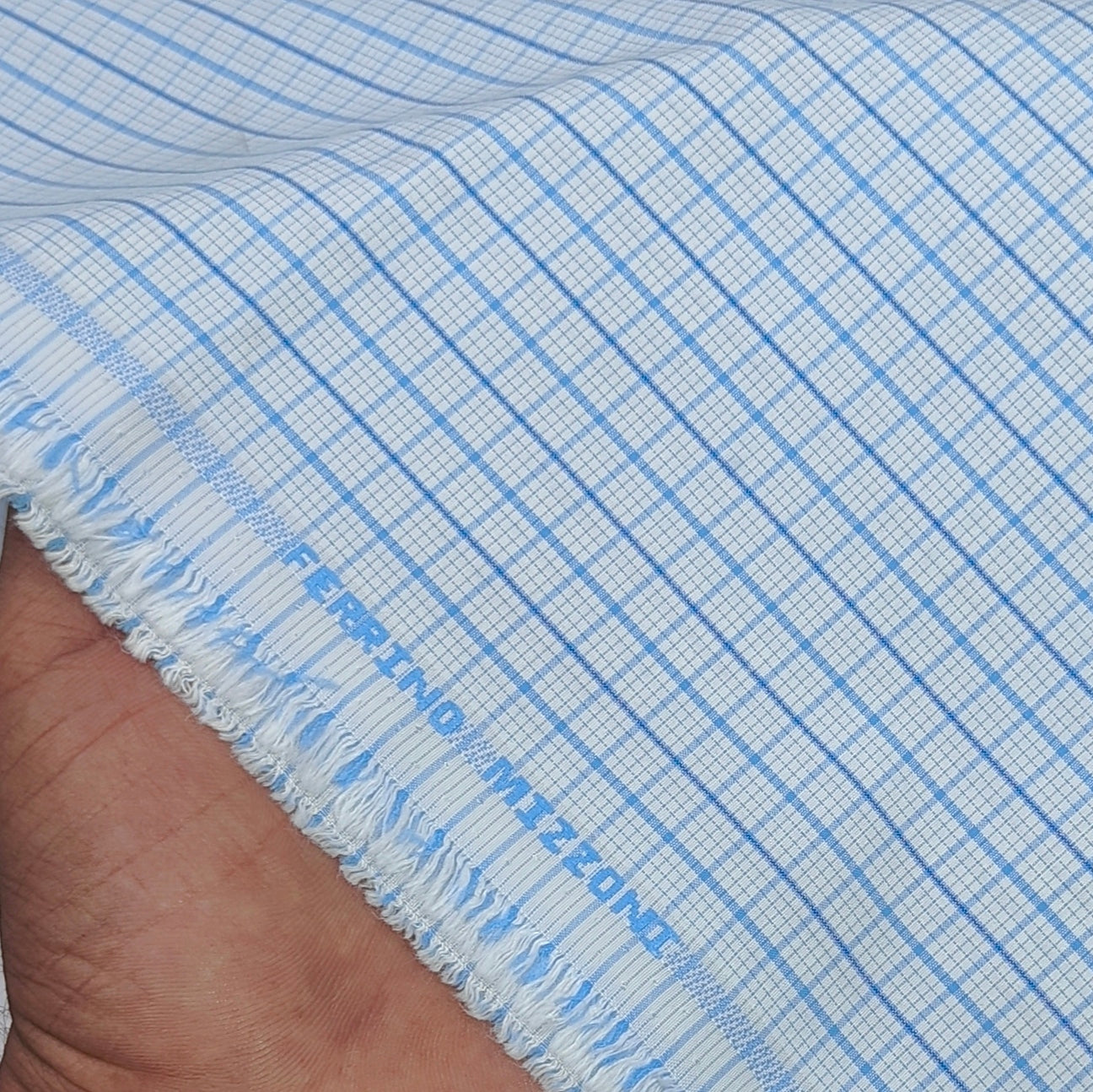Shirt Fabric Ferrino Mizzoni Poly Cotton Wrinkle Free Check Colour Light Blue